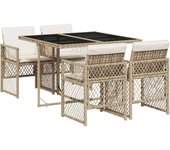 VidaXL Conjunto de jardín Bombay mesa + 4 sillones + cojines