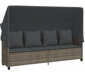 vidaXL Tumbona con capota y cojines ratán sintético Negro y crema, Marrón y crema, Gris Sillas de Exterior Ideal para jardín, playa, piscina, terraza Tumbona Piscina Tumbonas Playa Tumbonas Jardín Exterior