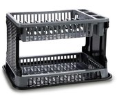 MAXHOME--Escurridor Platos En Plástico De Ratán 2 Niveles Para Fregadero De Cocina 43 x 25 x 27 Cm Escurridor Platos Bandejas Plástico Multifuncional Platos Vasos Muebles Cocina Ahorro De Espacio Ventaja De Drenaje