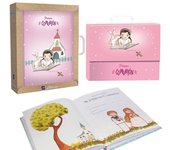 Libro de firmas, recuerdo de la Primera Comunión niña.  Con estuche y maletín a juego. Dispone de 60 páginas a todo color, para firmas, fotos, recordatorios, invitados, con oraciones. Un regalo imprescindible en la Primera Comunión. Fabricado en España.