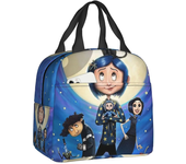 Custom Halloween Coraline Horror Movie Lunch Bag Women Cooler Warm Insulated Lunch Box for Student School Food Picnic Tote Bags