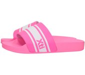 Sandalias marca XTI para niña en color fuxia. Chanclas de pala para niñas, fucsia con detalles en blanco, chanclas azules de piscina, playa y verano, hechas por Xti