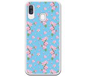 Funda compatible con Samsung Galaxy A40 - Patron flores rosas con fondo azul
