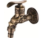 Grifo de lavado a mano, Lavadora Grifo pequeño Soporte de pared Aleación de zinc tallada Latón antiguo Grifo decorativo