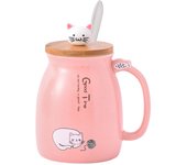 MengCat Taza Gato Linda Taza de café de Cerámica with Tapa, Taza, Novedad Copa DE LA MAÑANA Té Leche Navidad Jarra Gift 380ML