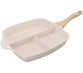 Sartén para parrilla 3 en 1 de aleación de aluminio, antiadherente, cuadrada, ligera, ergonómica, con mango de madera