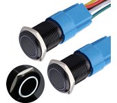 2PCS 12MM Momentary Push Button Switch 12V-24V Ring LED 1NO 1NC Waterproof (ON)-Off Black Metal Shell Button Self Reset