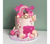 46pcs Hot Pink Girl Cake Toppers Girl Theme Cake Decoration Pink Gold Butterfly Balls Star Doll Cake Toppers for Birthday Party