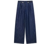 2024 New Women's Clothing European and American Style Fashion Classic Linen Blended Denim Effect Wide Leg Pants