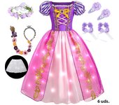Rapunzal Dress Girls LED Lights Up Dress Kids Princess Dresses Rapunzal Cosplays Costumes Carnival Children Clothing