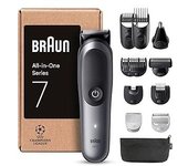 Braun Series 7 Recortadora Todo En Uno 7 AIO7545, Kit De Styling 2en1 Para Barba, Pelo, Orejas, Nariz y Cuerpo, 14 Longitudes, 120 Min De Autonomía, Cortapelos Hombre Con Lámina Ultra Afilada, Gris