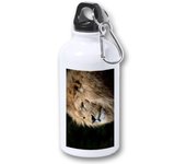 MERCHANDMANIA BIDON 400ML METALICO leon majestuoso salvaje selva savana feroz fiera para viaje y deporte