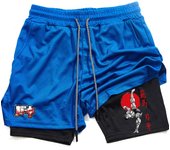 Men's and women's gym shorts, quick drying mesh shorts, animated printed Baki Hanma, sleeves, 2-in-1