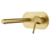 VALAZ Duero Grifo de lavabo redondo empotrado a pared con llave monomando hecho con latón de acabado dorado satinado