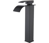 Grifo de lavabo, Grifo de baño, Grifo de lavabo de Cascada Alta, Grifo Monomando de Agua fría y Caliente, Diseño Moderno que incluye Manguera (Negro mate)