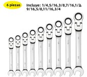 SAE Flex-Head Ratcheting Combination Wrench Set - Premium 72-Teeth Gear Chrome Vanadium Nickel Plated，Ratcheting Combination Wre