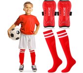Loogdeel 2Pair Boys Girls Football Shin Protection Board Sports Sock Set Kids Soccer Over Knee Socks Legging Support Guard Child