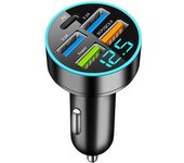 Cargador de coche de 240W, adaptador de 4 puertos USB para IPhone, Samsung, Xiaomi, carga rápida con pantalla Digital