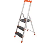 SONGMICS Escalera de 3 Peldaños, Escalera de Aluminio Plegable, Peldaños de 12 cm de Profundo con Ranuras, Pies Antideslizantes, Carga de 150 kg, Negro y Naranja