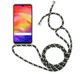 Tumundosmartphone Funda Colgante Transparente para Xiaomi Redmi Note 7 con Cordon Verde-Dorado