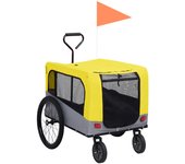 vidaXL Remolque de bicicleta mascotas cochecito 2 en 1 amarillo gris