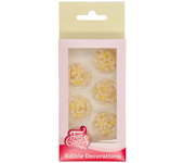 Funcakes - Decoraciones de Mazapán - Crisantemos Blanco/Amarillo - Medida 1 Cm - Caja 30 Unidades