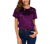 Plus Size Women's Solid Color Round Neck Gold Velvet Short Sleeve Casual Loose Pullover