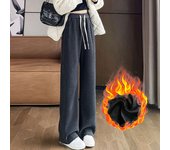2024 Autumn Winter Women Vintage Concise Sweatpants Lady Casual Designer Elastic Wide Leg Straight Leg Plush Thermal Trousers