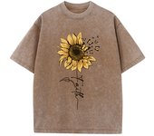 Sunflower And Butterfly Cotton Washed T-Shirt Women Prints Tops Summer O-Neck Oversized T Shirts Vintage Black Woman Clothes