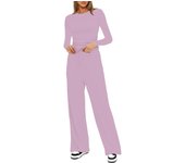 Casual suit with pleats new product solid color long sleeved top high waist wide leg pants sportswear