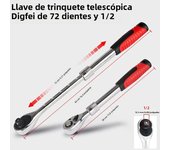 72-Tooth Retractable & Extendable Ratchet Wrench, 1/4" 3/8'' 1/2'' Drive, Quick Release & Reversible Socket Wrench