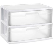 Tradineur - Cajonera de organización Nilo - Ideal para el hogar o el trabajo - Fabricación en plástico - 2 Cajones Translucido - 41,5 x 56 x 40 cm - Color Blanco