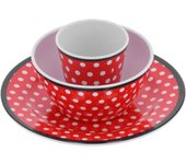 Juego de plato y taza de fruta con diseño de puntos rojos, juego de vajilla, accesorio de cocina para el hogar