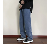 Men's Korean Casual Hip Hop Long Baggy Jeans Classic Man Straight Wide Leg Denim Pants Light Blue Grey Black Streetwear Trousers
