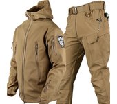 Conjunto De Calidez De Cuero De Tiburón Exterior Camuflaje Gruesto Abrigo/Invierno Superior No Incluye Muñeca Patrón De Logo Casual Para Hombres