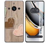 Funda Silicona para Realme 11 Pro / 11 Pro+ Plus 5G diseño Corazones Madera Dibujos