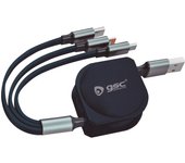 GSC EVOLUTION CABLE USB MULTICARGA RETRACTIL 3 EN 1 NEGRO CABLE PLANO 5V/3A MAX. 100W