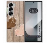 Tumundosmartphone Funda Carcasa Dura para Samsung Galaxy Z Fold 6 5G diseño Corazones Madera Dibujos
