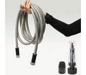 STARLYF Manguera de jardín con pulverizador acero inoxidable 304, 7.6mts, Steel Hose, Alta presión de agua, Resiste altas temperaturas y rayos UV, liviana, ligera, anti pinchazos, Manguera flexible y resistente