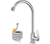Grifo de agua fría, rodamiento de bolas de acero inoxidable, grifo de cocina de agua fría con una sola manija, grifo de agua fría para cocina, al aire libre, jardín y bar con manguera y tubo roscado