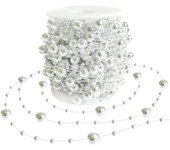 Guirnalda decorativa de cuentas para árbol de Navidad, cadena de hilos de perlas plateadas de 99 pies para decoración de árbol de Navidad, manualidades y decoración navideña.