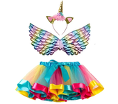 Girl Birthday Party Costumes Unicorn Horn Headband Cute Fairy Wing and Sparkle Tutu Skirt Set for Princess Cosplay Kids Outfits