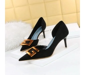 Women Fetish 7cm High Heels Fashion Catwalk Outside Red Green Pumps Lady Metal Buckle Bride Heels Vintage Scarpins Design Shoes
