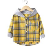 Spring and Autumn Children's Coat plaid boy shirt hooded plaid shirt 2-12 year old girl long sleeved coat baby clothes