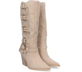 PuntoSalao Botas altas de tacón medio con hebillas estilo motero mujer color beige L1000