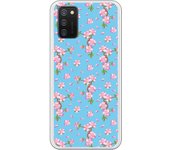 Funda compatible con Samsung Galaxy A02S - Patron flores rosas con fondo azul