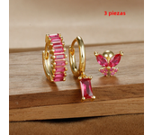 3PCS Square Hoop Earrings Set for Women Stainless Steel Cubic Zirconia Geometric Round Huggie Butterfly Earring Piercing Jewelry