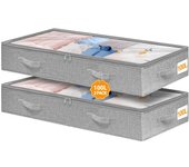 mepure Underbed Storage Boxes – 3 Pack Fabric Storage Bags, 50L Under Bed Storage Box with Lids and Zips, Foldable Clothes Organiser for Bedding, Quilts, Toys, Shoes – Grey