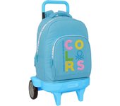 SAFTA - MOCHILA GDE. C/RUEDAS COMPACT EVOL. EXT. BENETTON "SPRING" - Mochila con Carro Incluido - Mochila Asas Ajustables y Espalda Ergonomica - Mochila Diseño Único y Licencia Oficial By BENETTON "SPRING"