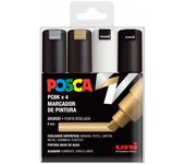 Posca Pc-8k Estuche de 4 Marcadores de Pintura Acrílica 8mm - Tinta Base Al Agua - Resistente a la Luz - Color Surtido